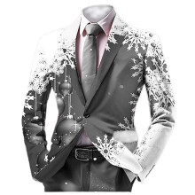Sobretudo masculino, casacos e jaquetas, jaqueta de terno masculina casual de Natal com estampa de Papai Noel e flocos de neve, lapela com botões.