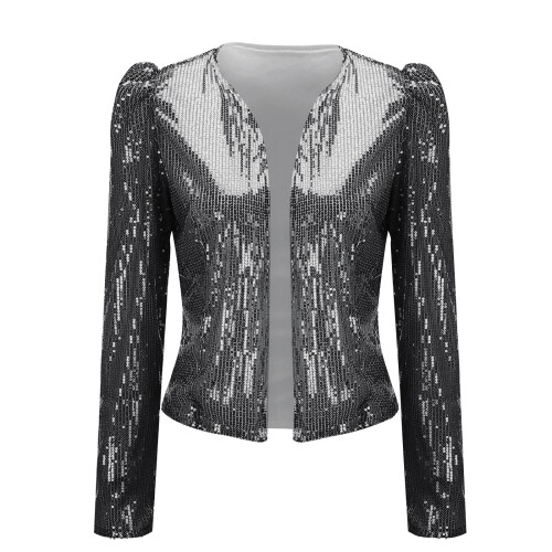 Blazer da donna con paillettes, maniche lunghe, taglio corto 1