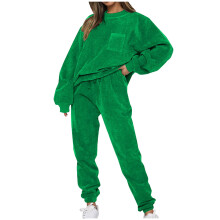 Modischer Trainingsanzug für Damen, Set bestehend aus einem einfarbigen Rundhals-Pullover-Top, einer Hose und einem zweiteiligen Sport-Set ohne