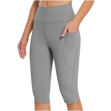 Colanți de yoga pentru femei, lungime până la genunchi, cu talie înaltă, pantaloni capri pentru antrenament, pentru vară casual, cu buzunare,