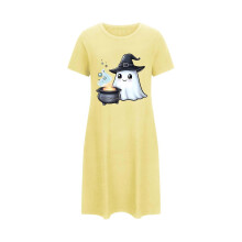 Női plus size halloweeni hálóing, aranyos szellemmintás, rövid ujjú, kényelmes hálóruha, 3XL-5XL, több színben, sárga