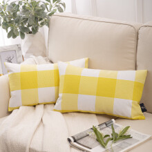 Buffalo Checkered Rutete Farmhouse Summer Firkantet Dekorativ Kastepute til Sofa, 30 x 50 cm, Gul/Hvit, 2-pakning