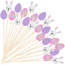 Palillos de cóctel de Pascua, palillos de bambú con forma de huevo de conejito para aperitivos, frutas, comida, bebidas, pasteles y decoración de
