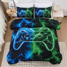 Gaming Bedding Set Full Size Red Blue 3D Comforter