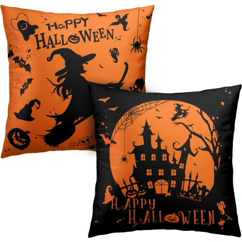 Εσωτερική διακόσμηση για το Halloween: Μαξιλαροθήκες με Κάστρο Μαγισσών και Ιστό