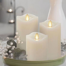 Bougies piliers LED sans flamme Luminara (lot de 3) (7,6 x 11,4 cm, 14 cm, 16,5 cm) avec flamme mobile, bord fondu et finition en cire véritable –