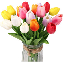 Lot de 10 tulipes roses artificielles (35,5 cm) en polyuréthane, effet réaliste, idéales pour les mariages, Pâques et la décoration de la maison