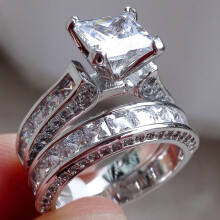 Bagues 2 en 1 pour femme, style vintage, en argent, alliance et bague de fiançailles, taille unique.