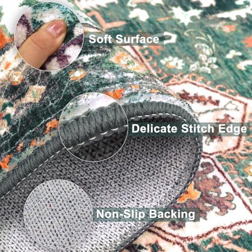 Washable Boho Vintage Area Rug 2x3 ft Non-Slip Rubber Back 2