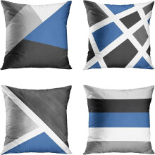 Confezione da 4 federe per cuscini moderne a righe astratte, 50x50 cm, con decorazioni geometriche in acrilico, grigio e blu – Compatibili con