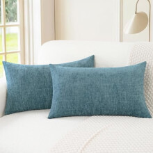 Decoratieve sierkussenhoezen 16x26 inch (2 stuks) Comfortabele chenille kussenhoezen voor bank, fauteuil, bed, woonkamer, rookblauw