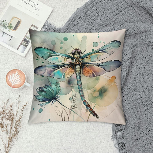 Cuscini decorativi con libellula, federa bianca con libellula ad acquerello per esterni 1