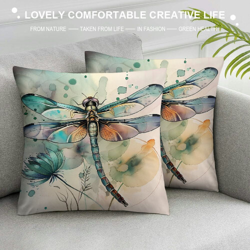 Cuscini decorativi con libellula, federa bianca con libellula ad acquerello per esterni 2