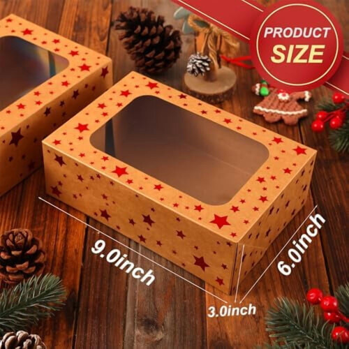 Brown Kraft Cookie Boxes with Window 9x6x3" 24-Pack 1