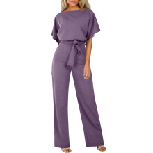 Damesmode Effen Kleur Jumpsuit met Vetersluiting en Knoopsluiting, Korte Mouwen, Nieuwjaar Romper Body Suit voor Dames