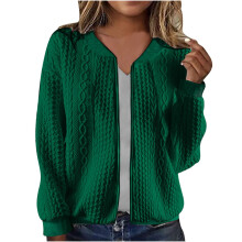 Openvallend jasje voor dames, casual winterjasje met lange mouwen, gebreid, effen kleur, ritssluiting, zacht basisjasje, groen