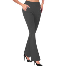 Damen-Yogahose mit hohem Bund und ausgestelltem Bein, Seitentaschen, elastischem Stretch-Gabardine, einfarbig, Größen S-2XL, für Sport und Alltag