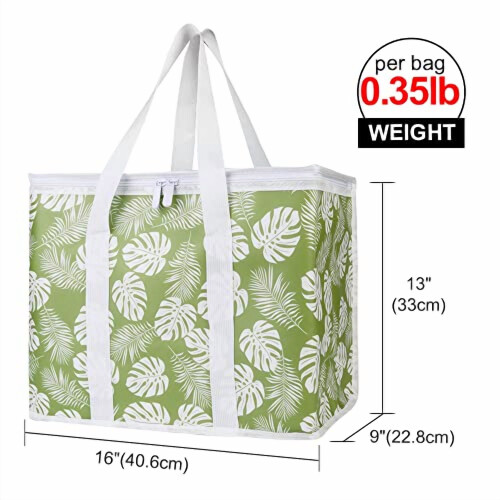 3er-Pack isolierte, wiederverwendbare Einkaufstaschen, extra große Picknick-Kühltasche mit sicherem Verschluss, Grün-Blatt 1