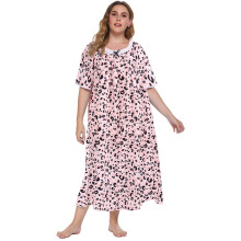 Női plus size hálóing – puha, teljes hosszúságú pizsama, vintage csipke, szögletes nyakú, rövid ujjú, mumu fazon, XL-5XL, otthoni