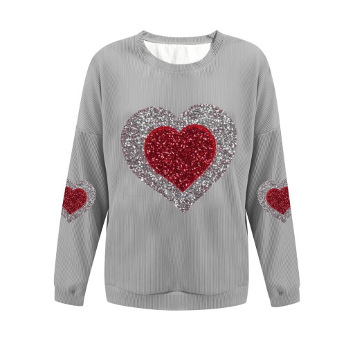 Felpa da donna a coste con scollo rotondo e cuore per San Valentino, lunga 2