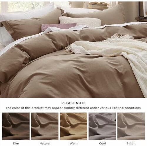 Donker kaki dekbedovertrekset, queensize, 3-delig 2