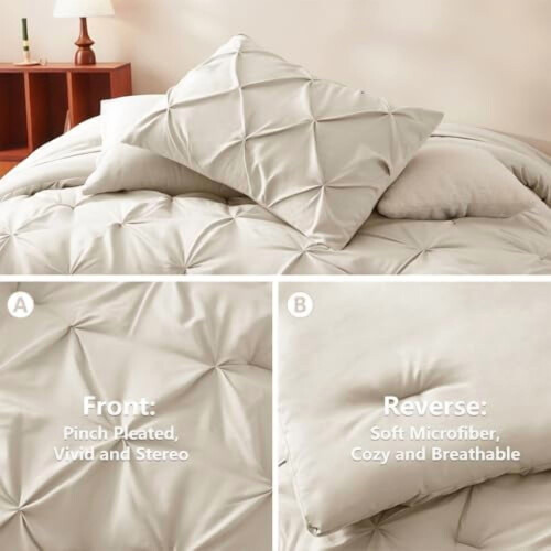 Queen Beige Comforter Set 7-Piece Pintuck 2