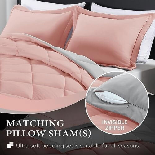 Twin comforter set pink grey 2-piece 66x92 inch 2