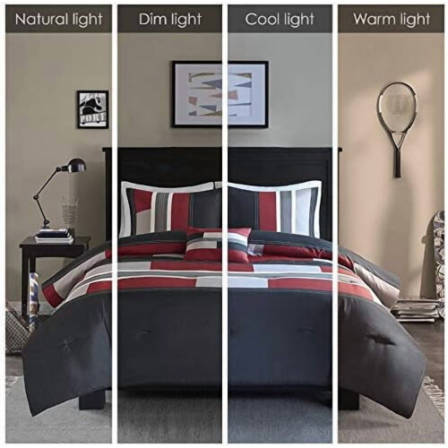 Boys' sporty comforter set black red microfiber 3-piece twin 1