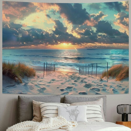 Tapeçaria de parede com estampa de praia oceânica, 40x30 polegadas (101,6 x 76,2 cm). 1