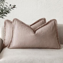 Balenie 2 obliečok na vankúše s ľanovým vzorom a strapcami na bedrovú časť, 30 60 cm, v prašnoružovej farbe, farmársky strapcový
