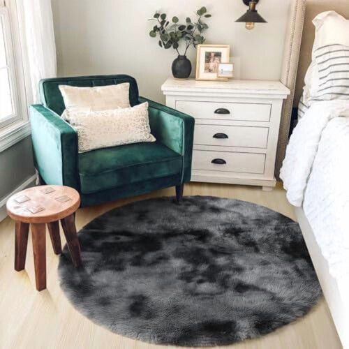 Dark Grey Tie-Dyed Round Area Rug 4 ft 1