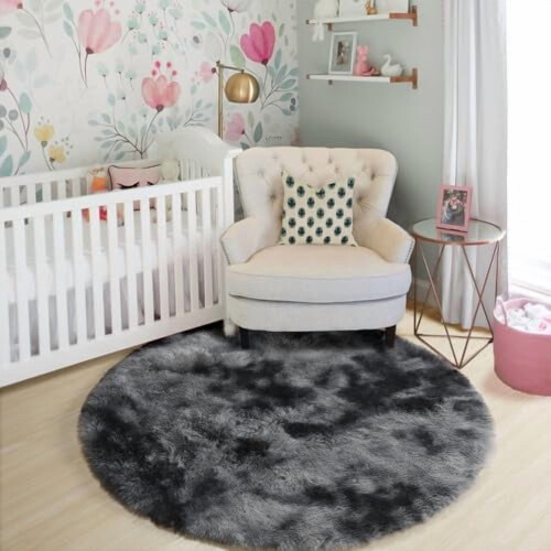 Dark Grey Tie-Dyed Round Area Rug 4 ft 2