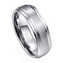 7 mm silvervolframringar för män med borstad finish och fasade kanter, bekväm passform