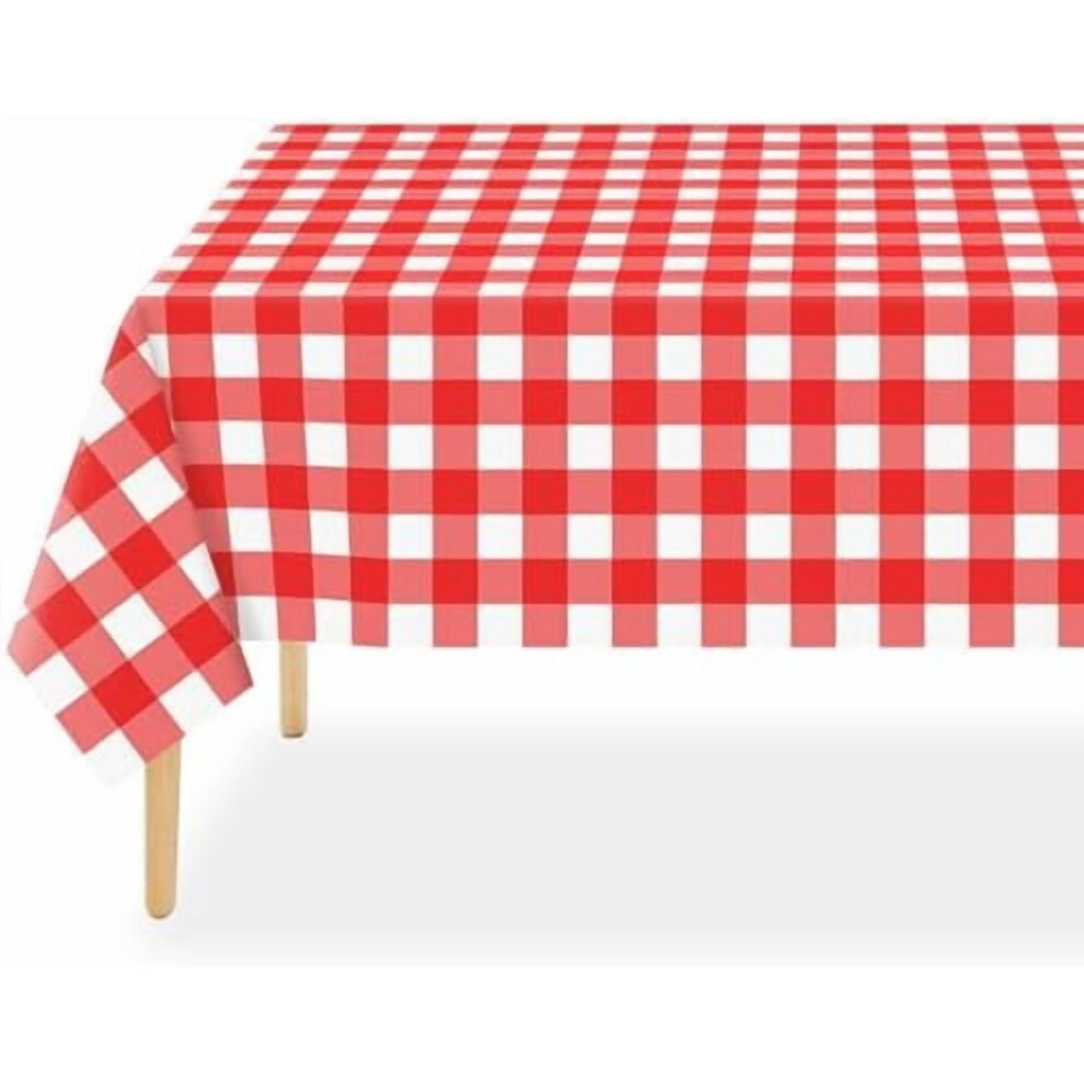 Red gingham disposable tablecloth plastic rectangle 3-pack