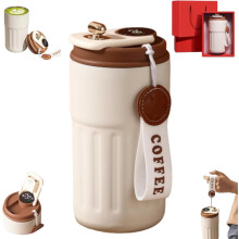 Termo con pantalla inteligente de temperatura, acero inoxidable 316, 450 ml, modelo para coche, color marrón.