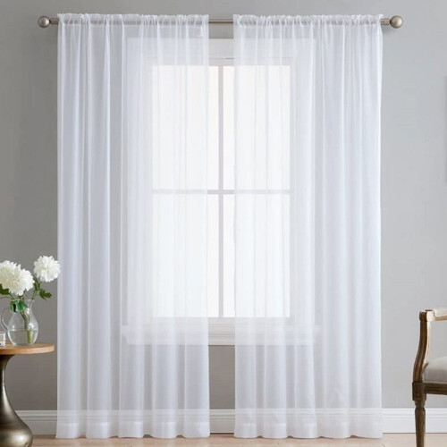 Transparente polyestergardiner 135 x 183 cm stanglomme