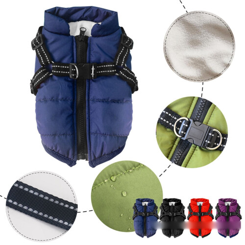 Casaco de inverno para cães com arnês integrado, impermeável e 1