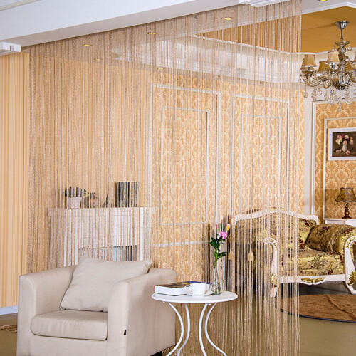 Flat Silver Thread Beaded Curtain with Tassels Polyester 1 2