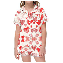 Ediodpoh pyjamassæt til småbørn til piger, Valentinsdagsprint, korte ærmer og shorts, behageligt nattøj, hvid, 12-13 år, kompatibel med Ediodpoh