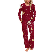 Weihnachtspyjama-Set für Damen, 2-teilig, festliche Nachtwäsche mit Oberteil mit Tasche und Loungehose, Größen S–3XL, passend zu festlicher