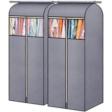 Housses à vêtements suspendues en PVC transparent avec fenêtre, grises, lot de 2