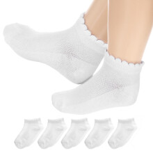 5 Pack Girls White Dress Scallop Socks for Toddlers and Kids - Cute Cotton
