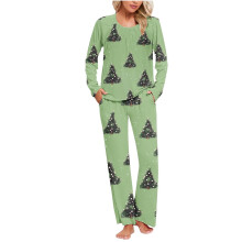 Dam Julpyjamasset Semesternattkläder Mjuka och mysiga Långärmade Fickor Snöflingemönster 2-delade pyjamasset S-3XL Festliga Hemkläder