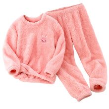 Småbarn Pojkar Flickor Vinter Fleece Pyjamas Barn Kanin Plysch Termo Varma Nattkläder Höst Vinter 2-Delat Loungewear Pyjamas Set Rosa