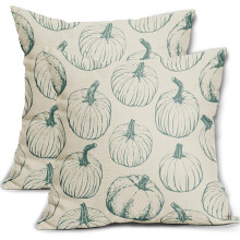 Capas de Almofada Abóbora Azul Claro Outono 40x40cm, Conjunto de 2, Estampa de Outono/Ação de Graças, Decoração Estilo Fazenda, Compatíveis