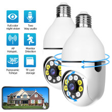 Caméra de sécurité sans fil Wi-Fi avec ampoule lumineuse pour la maison et l'extérieur, vision nocturne 1080p HD (lot de 2)