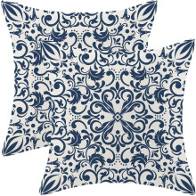 Housses de coussin bleu marine style bohème, 45 x 45 cm, lot de 2, en lin à motif ethnique bohème, décoration de style champêtre et extérieur
