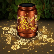 Lanterne solaire en métal avec motif colibri – Étanche, allumage automatique pour l'extérieur, cadeau idéal (compatible avec les panneaux