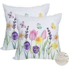Conjunto de 2 capas de almofada impermeáveis de 45x45 cm com estampa floral de primavera – Tulipa rosa e Borboleta lavanda, dupla face,