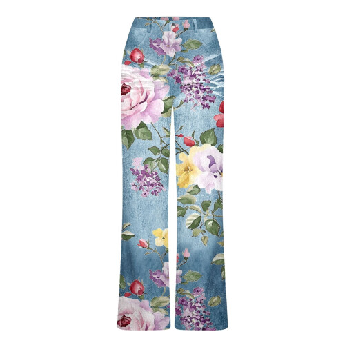 Bedruckte Damen-Freizeithose mit hohem Bund 1